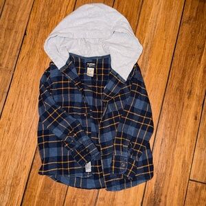 OshKosh B'gosh Blue and Yellow Checkered Shirt with Gray Hood